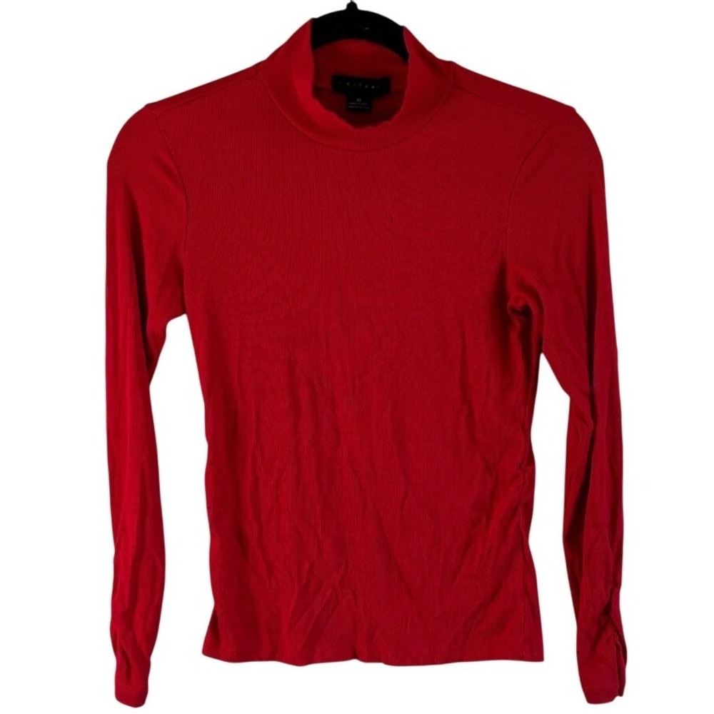 Sanctuary Mock Neck Top Red Womens XS Ribbed Knit Long Sleeve Slim Fit Consign